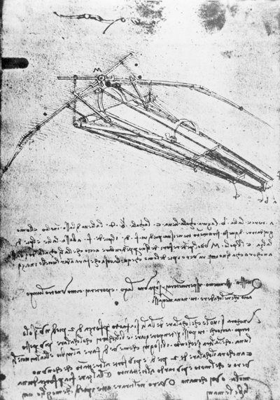 MS B 2173, folio 74v: Studio per una macchina volante, 1487-1490 da Leonardo da Vinci